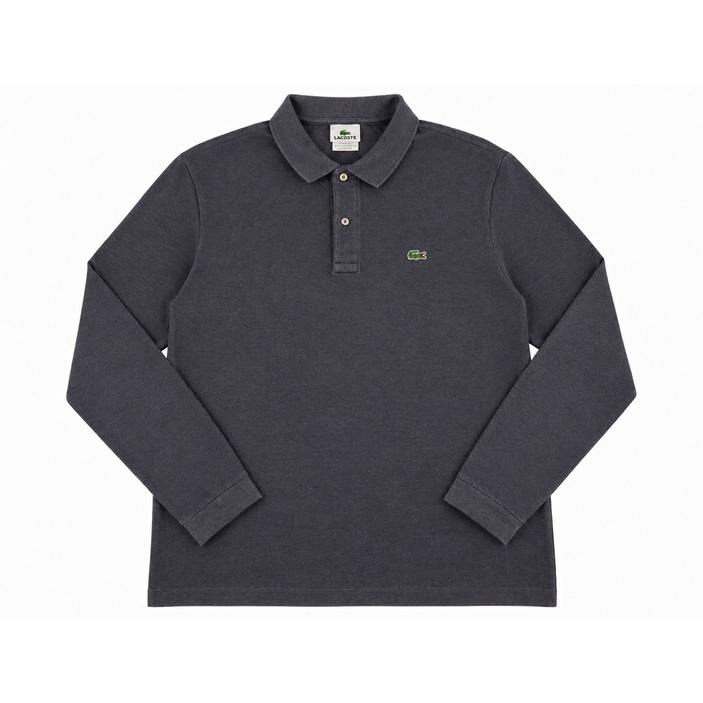 Lacoste Mens 8 Gray Long Sleeve Pique Polo Shirt 100% Cotton Crocodile Logo
